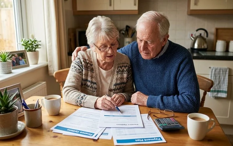 A trusted local stairlift installer reviewing options with a customer at home