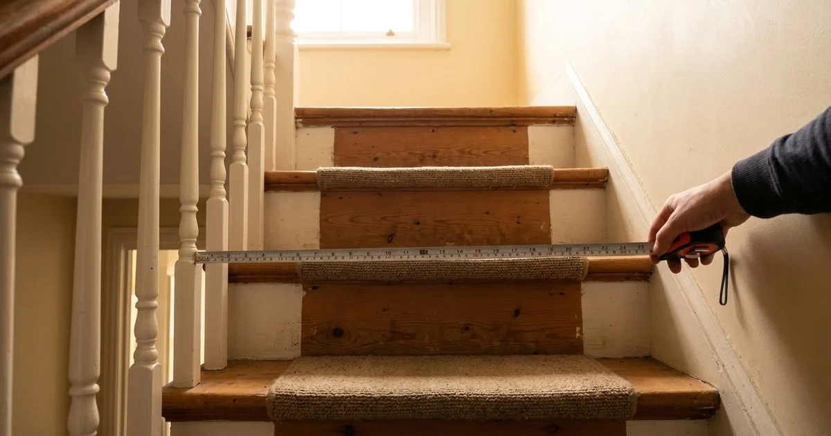 Measuring a narrow staircase in a British terraced home to check stairlift fitting requirements